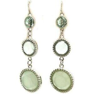 Circa 1900 Silvertone Graduated Light Green Crystal Dangle Hook Earrings 2" NEW